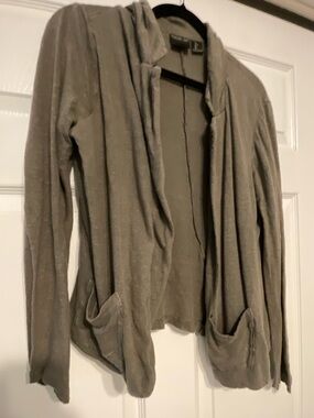 Rachel Zoe Olive Green Open Front Lightweight Cardigan 100% Linen